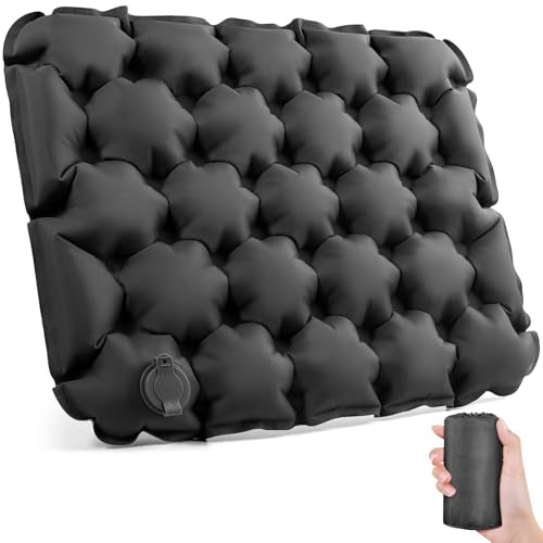 Inflatable Seat Cushion - Portable Grey Stadium Pad for Camping, Travel, Office
