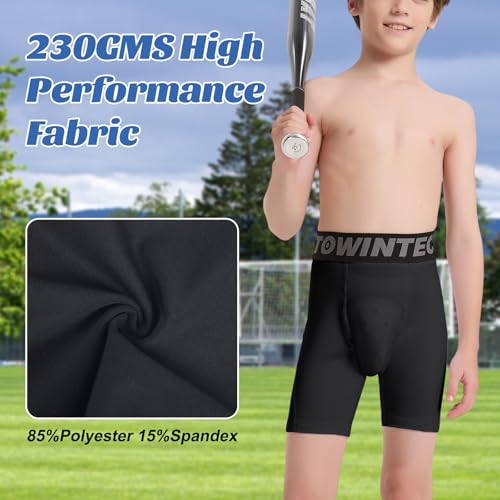 Towintec Youth Boys Compression Shorts with Protective Cup Pocket - X-Large Black