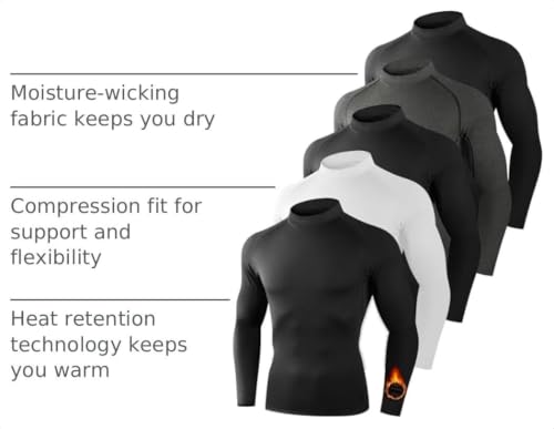 Dalavch 5 Pack Thermal Compression Shirts for Men Turtleneck Fleece