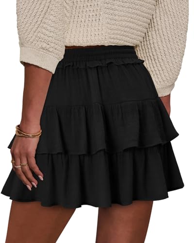 onlypuff Large 01-black Flowy Shorts Skorts for Women, Ruffle Tiered Teen Girls, Multi-Use Tennis Golf Outfit