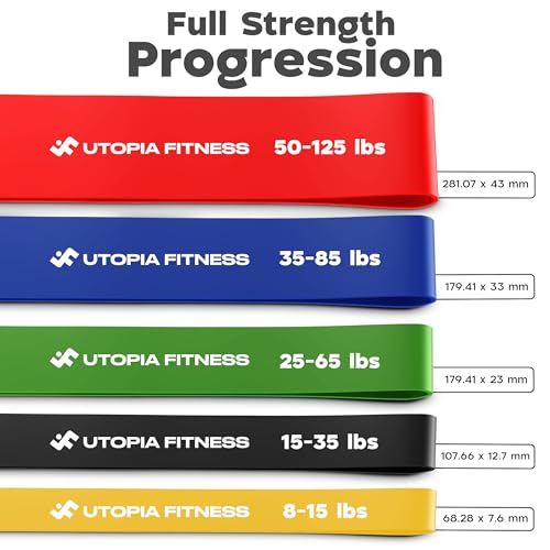 Utopia Fitness 5-Piece Resistance Bands Set for Full-Body Workout, Heavy Duty Latex, 8-125 lbs