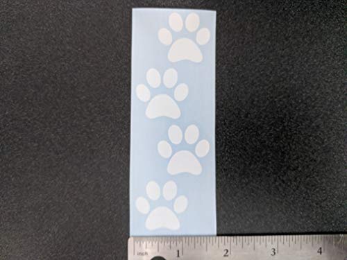 Paw Decals 4 Pack - Dog Paws, Love with Paw, Heartbeat, Prints - White, Small ~3.5"