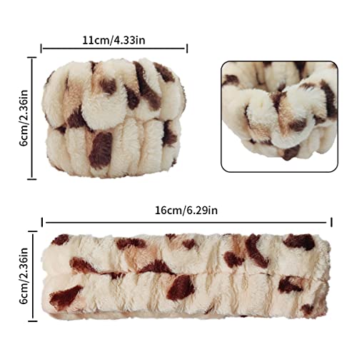 Microfiber Wrist Washbands for Washing Face - 2 Pairs, Camel & Leopard Print