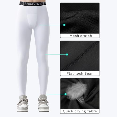 Youth Boys Compression Pants - Athletic Leggings 2 Pack - Large Blue White