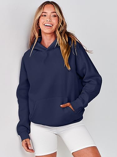 ANRABESS Oversized Navy Blue Fleece Hoodie for Women Medium