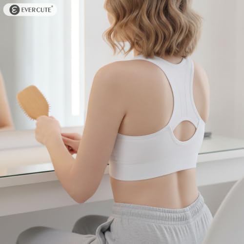 Evercute Front-Closure Padded Wireless Compression Bra, Large Black/White/Flesh 3 Pack