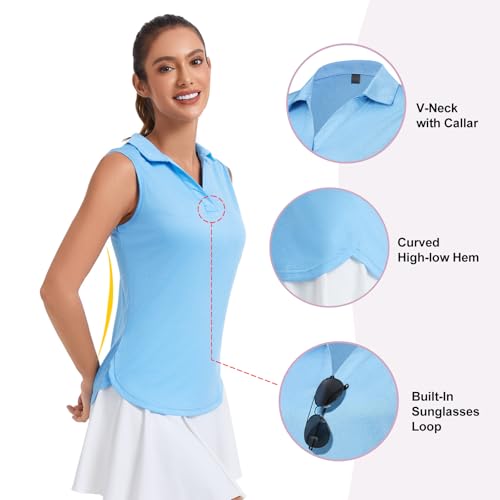 Women's Sleeveless Golf Polo Shirt - Light Blue, Large