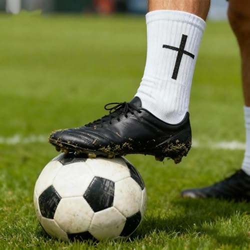 Cross Grip Non-Slip Soccer Socks - 2 Pairs with Bible Verse - Black & White