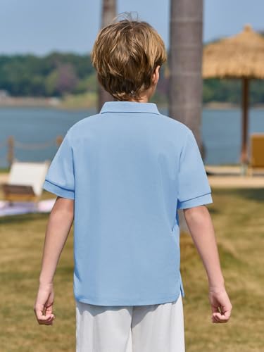 Boys Short Sleeve Pique Polo Shirt - Sky Blue, Age 13-14