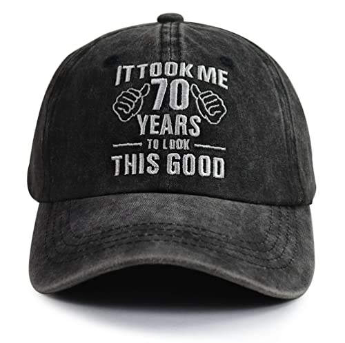 70th Birthday Baseball Cap for Women & Men - One Size Black Embroidery