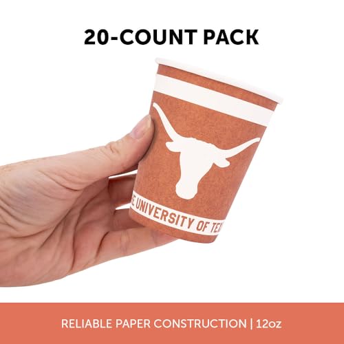 University of Texas Paper Cups - 20 Count, 9 oz Disposable Party Cups