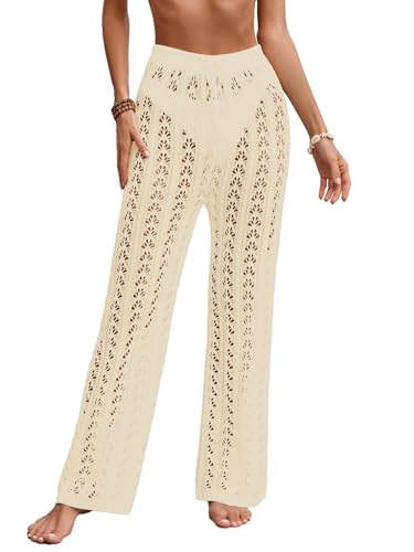 Womens Crochet Swimsuit Coverup Pants - Summer Striped Design