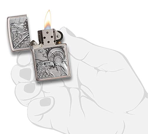 Zippo Eagles Dare Chrome Lighter - Windproof Refillable Flip-Top USA Made