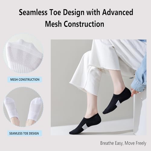 No Show Socks for Women - Low Cut Non-Slip Athletic Cotton - 3 Pack White