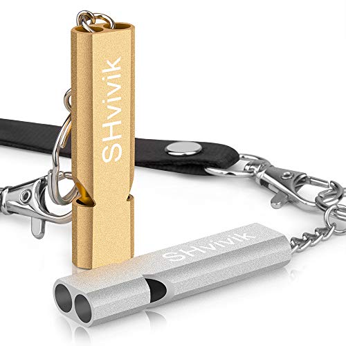 Double-Tube Emergency Survival Whistle - 2 Pack with Lanyards & Keychains