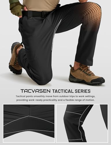 TACVASEN Men's 40W x 30L Water-Resistant Ripstop Cargo Work Pants - Black