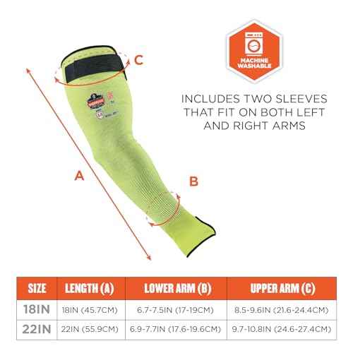 Ergodyne ProFlex 7941 Cut Resistant Protective Arm Sleeve, Cut Level A4, Pair, Lime, 22 Inch