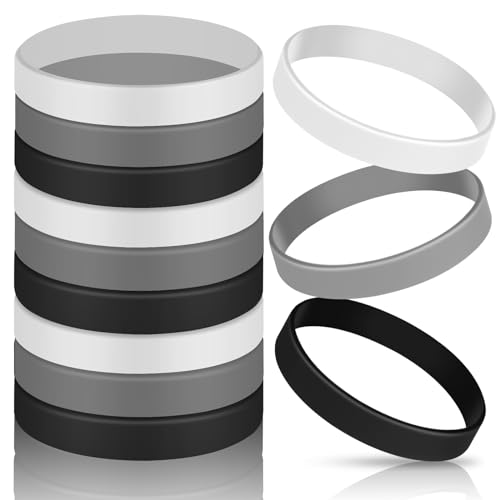 12 Solid Color Silicone Wristbands - Blank Rubber Bracelets