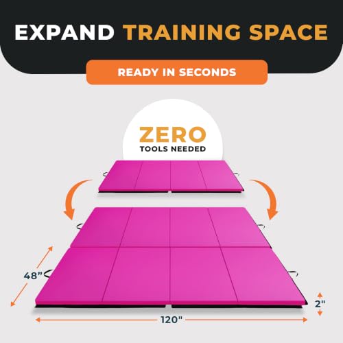 Folding Gymnastics Mat - 10x4 Feet, 2-Inch Thick - Pink