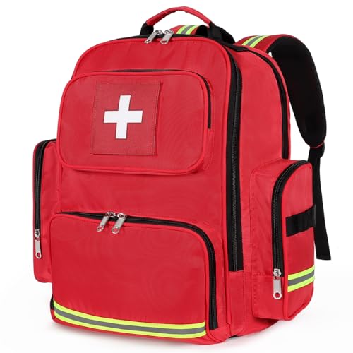 Large Red First Aid Backpack - Emergency Medical Supplies Bag
