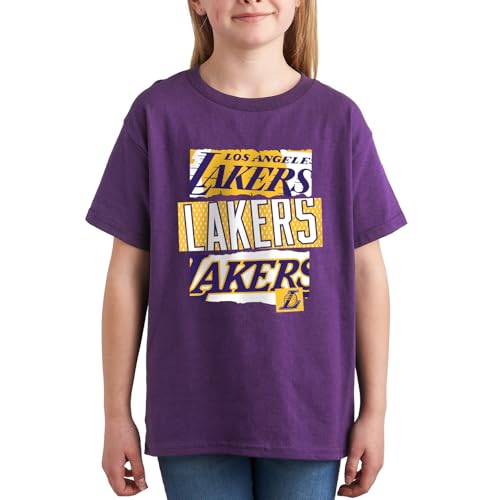 Los Angeles Lakers Kids T-Shirt - Purple, Medium - NBA Ripped Logos Fan Tee