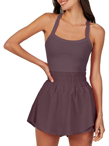 Women’s Purple Brown ANRABESS Tennis Dress Athletic Romper Small Summer