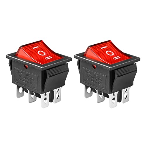 DPST 6 Pin ON-Off-ON Rocker Toggle Switch - Red, 2 Pack