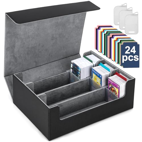 Ralout Black and Gray Card Deck Case for Trading Cards 1800+ Capacity, Magnetic Closure, Leather Storage Box for MTG YuGiOh Sports Cards