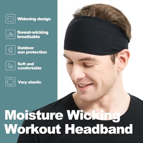 Men's Stretchy Sweat-Wicking Headband - 4 Pack Black