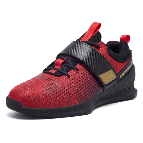Weightlifting Shoes for Men & Women - 1.4 Inch Heel, Black/Red - Wide Fit
