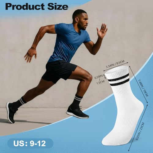 Striped Athletic Crew Socks - 6 Pairs, Size 9-12