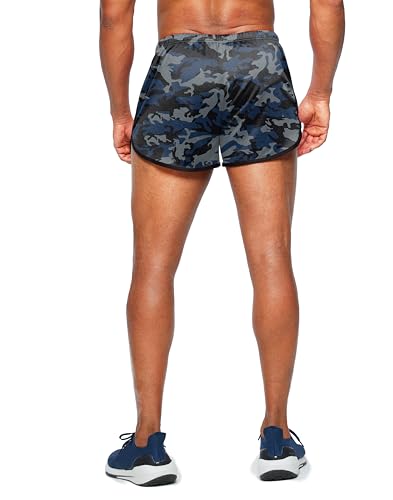 G Gradual Men's Running Shorts 3 inch with Zipper Pockets, Large Blue Grey Camo