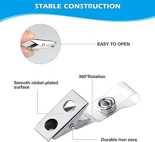 Metal Badge Clips with Clear PVC Straps - 30 Pack