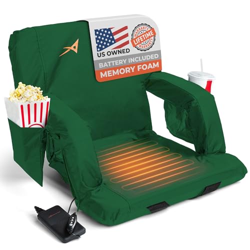 Heated Stadium Seat with Back Support - USB Battery Included - Hunter Green