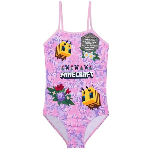 Girls One Piece Swimsuit - Stretchy Swimwear for 11-12 Years - Pink
