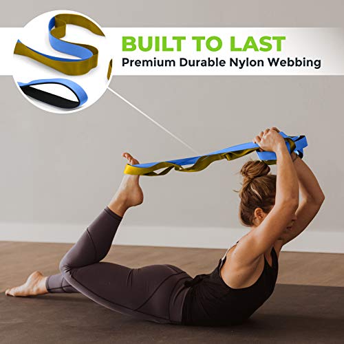 Stretching Strap for Physical Therapy - 12 Loop, 8' Long, Blue/Gold