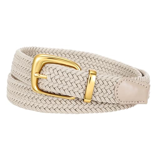 Elastic Braided Belt for Women - Stretch Woven Waist Belt, Grey (Fits 31–35 in)