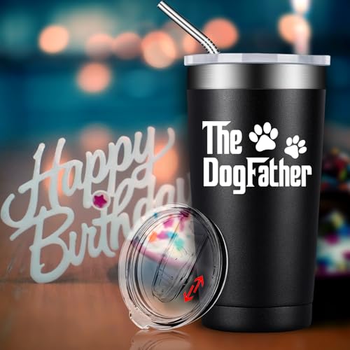 BIRGILT Dog Father Black Tumbler Cup 20 oz - Dog Dad Gift for Men