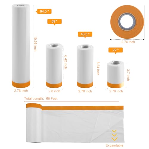 Tape and Drape, Pre-Taped Masking Film, for Automotive Covering Painting Paint Masking, 43.3-in x 66-Feet