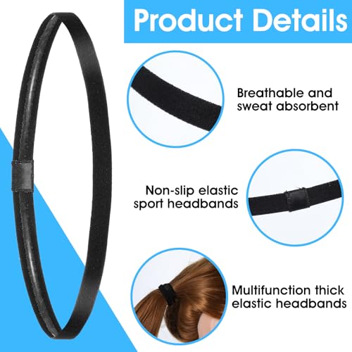 9PCS Thin Elastic Athletic Headbands - Non-Slip Black Set