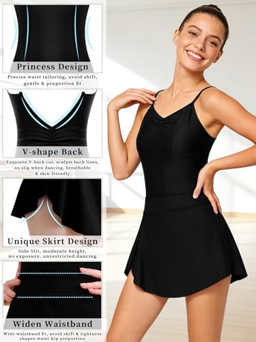 Women's Princess Black Camisole Leotard with Skirt - Medium Size