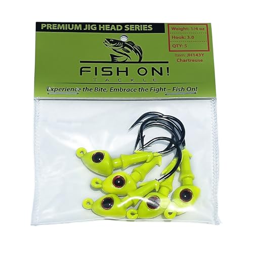 Fishing Jig Heads with 3D Eyes & Bait Stays - Chartreuse, 1/4 oz, 5 Pack