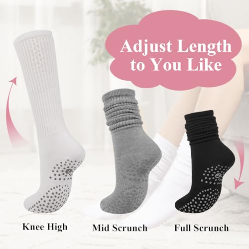Horuru Pilates Grip Socks for Women - 3 Pairs, White, Black, Grey, Yoga & Barre