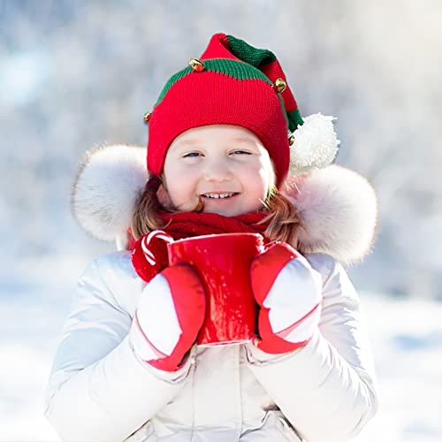 Christmas Elf Knitted Hat for Kids - Red & Green Beanie (1-6 Years)