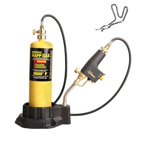 DOMINOX Propane Torch Head with 5FT Hose, Base and Cylinder Clip, Torch Head Trigger Start Gas Torch for Propane and Mapp, MAPP Gas Torch Kit for Soldering, Welding, Cooking (Not Included Gas Tank)