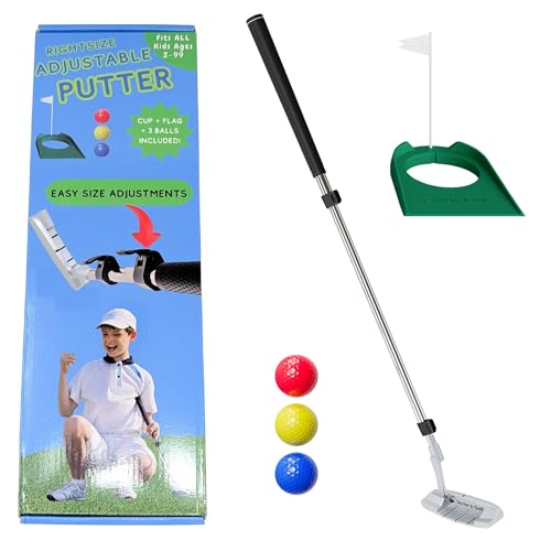 Kids Golf Putter with Extendable Shaft - Adjustable 17" to 35" - Silver