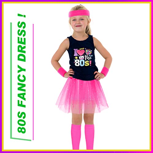 Kids Neon Leg Warmers with Headband and Wristbands - Pink & Rose Red