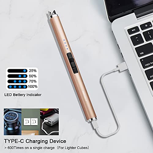 Rechargeable Electric Candle Lighter - Arc Plasma Windproof - Gold