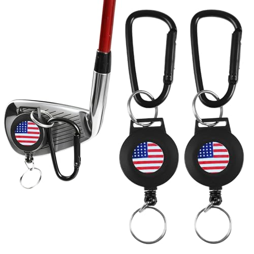 USA Flag Magnetic Golf Towel Clip with Retractable Cord - Finger Ten 2 Pack