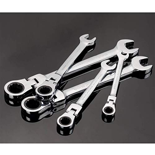 Qnkaa 12-Piece Metric Flexible Ratchet Wrench Set 8-19mm with 180° Flex Heads